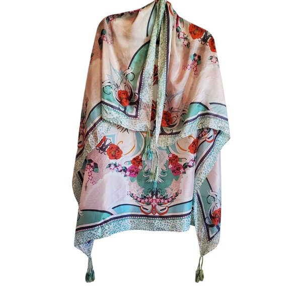 Johnny Was Beautiful Floral Tassel Square Scarf - Picture 2 of 11